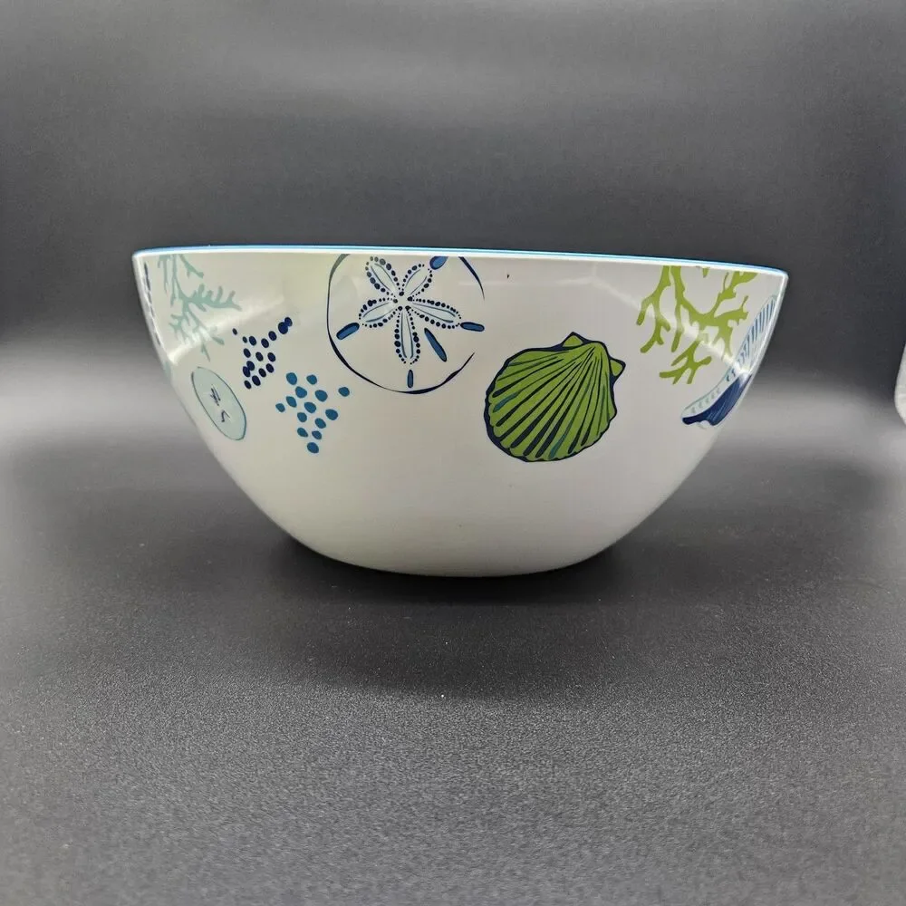Coastal Melamine Serving Salad Bowl Outdoor Summer Picnic Beach Party Seashells